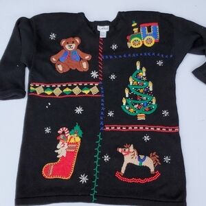 Ugly Christmas Sweater 1X embroidered  V J Woman